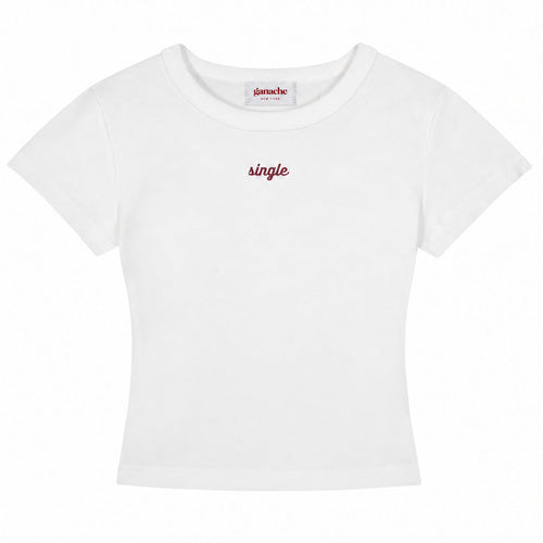 White Single Embroidered Tee front